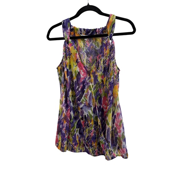 CAbi Tops - Cabi Watercolor Floral Chiffon Sleeveless Blouse Purple Yellow‎ Pink Medium